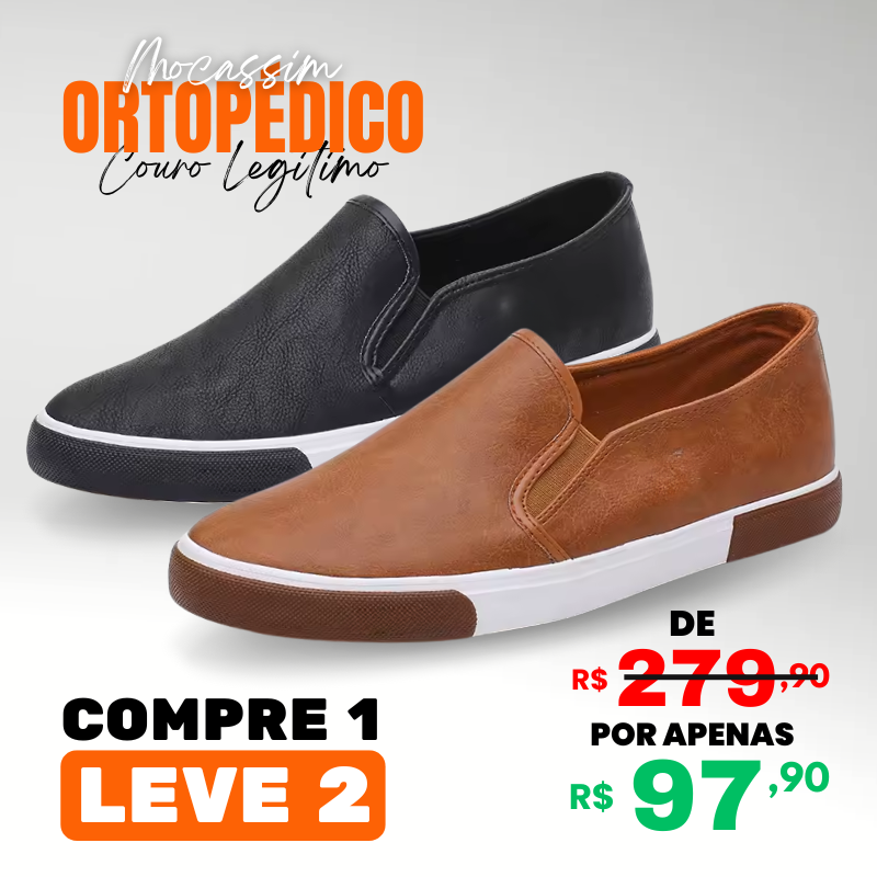 [COMPRE 1 LEVE 2] Mocassim Ortopédico Italiano de Couro Legitimo
