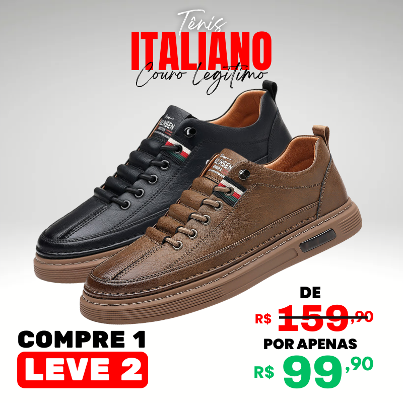 Kit 2 Tênis Ortopédico Italiano de Couro Legitimo