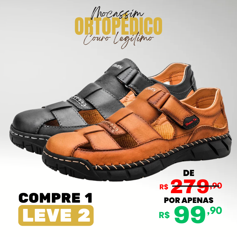 [COMPRE 1 LEVE 2] Mocassim Ortopédico Italiano de Couro Legitimo