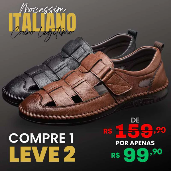 [COMPRE 1 LEVE 2] Mocassim Ortopédico Italiano de Couro Legitimo