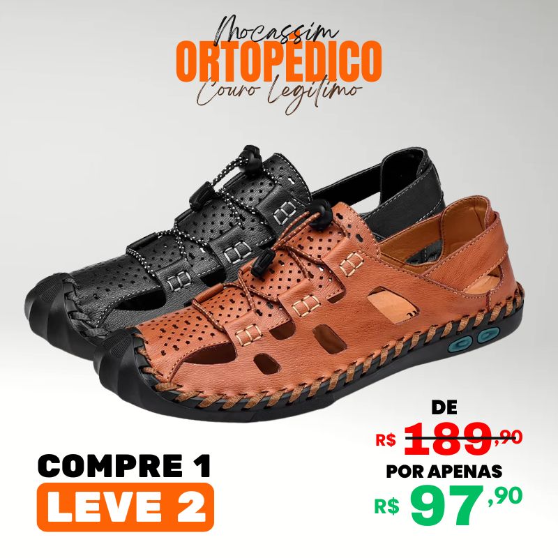 [COMPRE 1 LEVE 2] Mocassim Ortopédico Italiano de Couro Legitimo